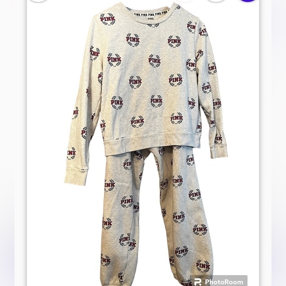 Victoria's Secret Pink Pullover Crest Logo + Matching Sweatpants Top M Bottom L - Picture 4 of 12